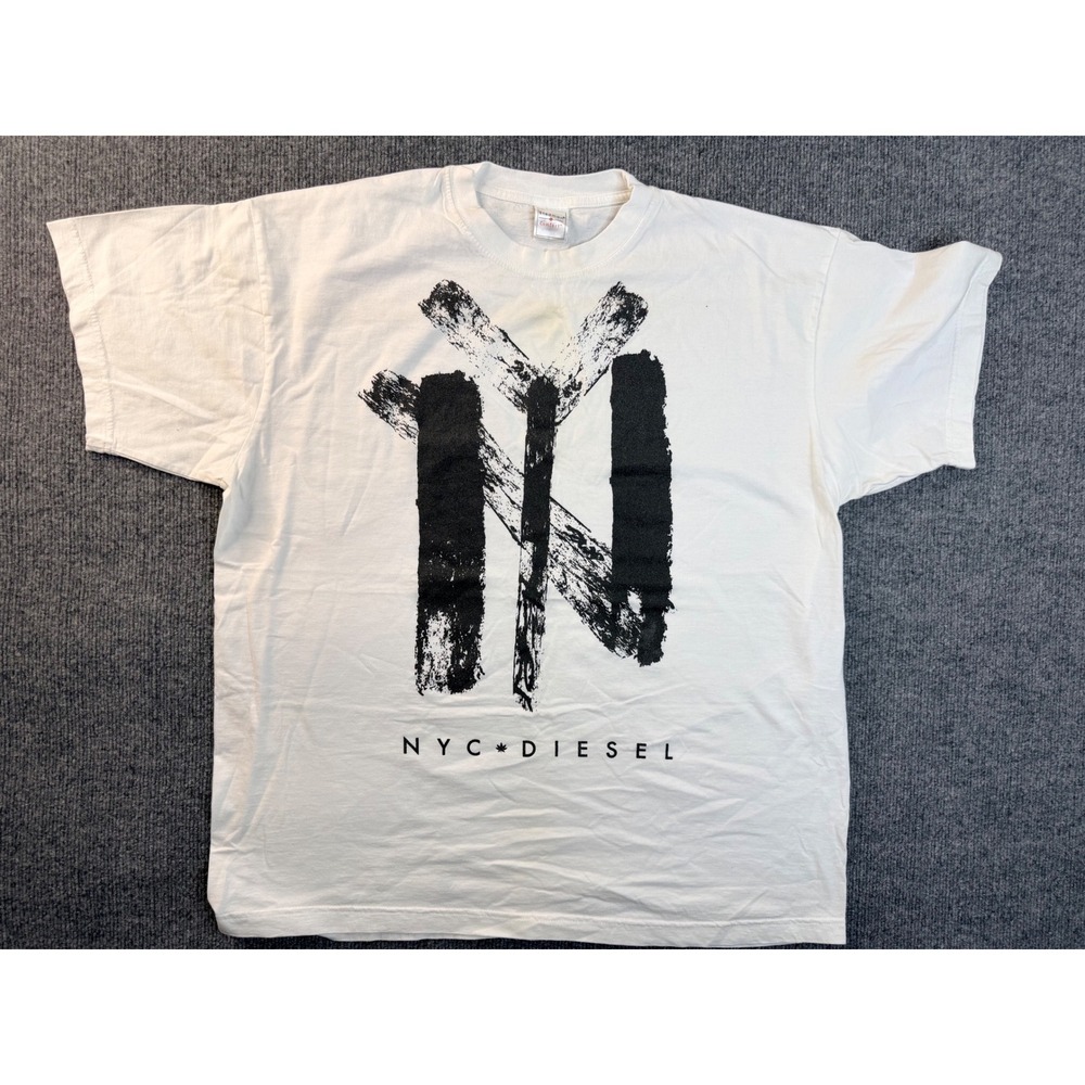 Vintage Stedman NYC Diesel Graphic Tee XXL White Cotton Streetwear T-Shirt Y2K